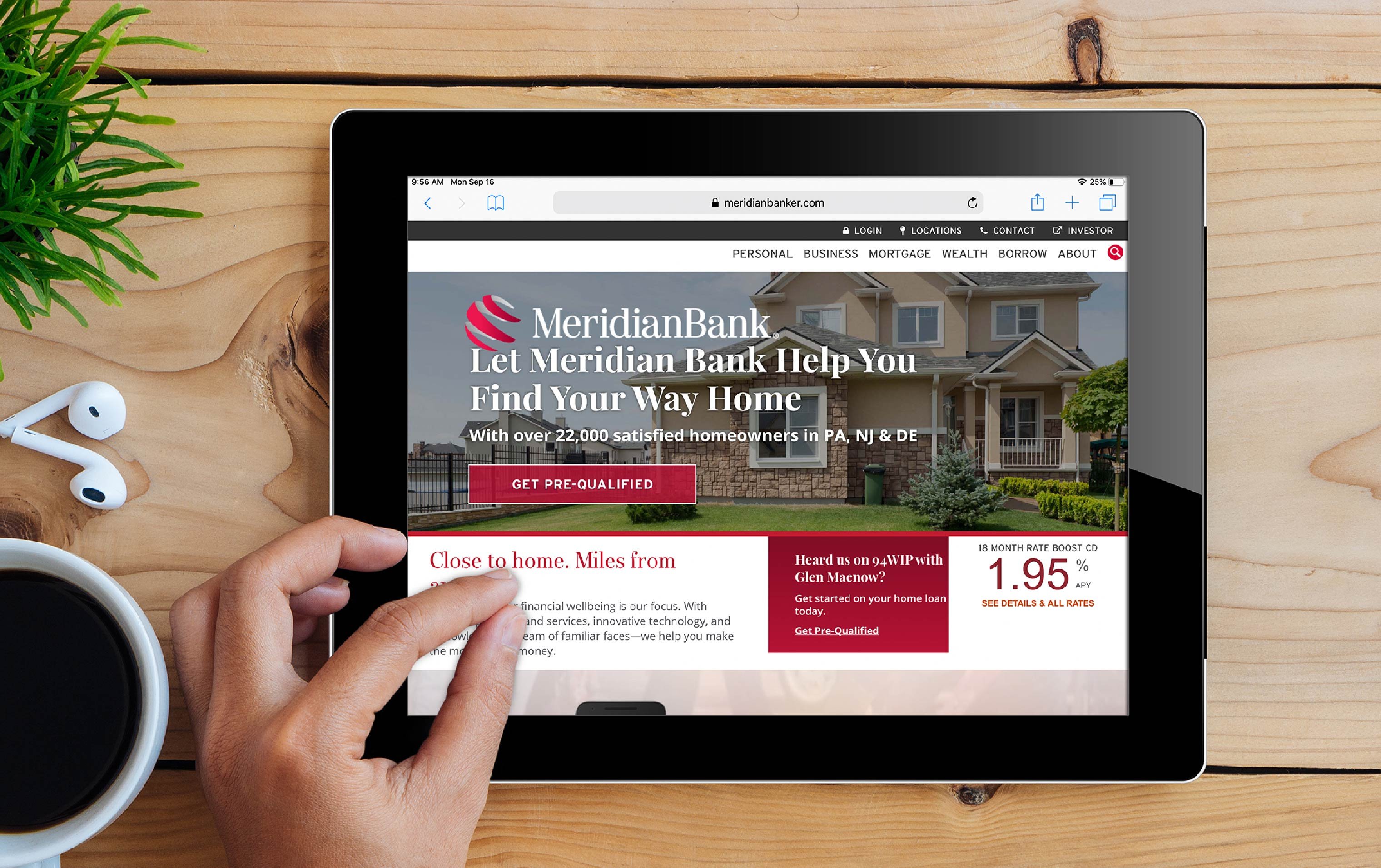 The redesigned Meridian Bank website as seen on a tablet